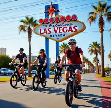 a family riding bikes down the street