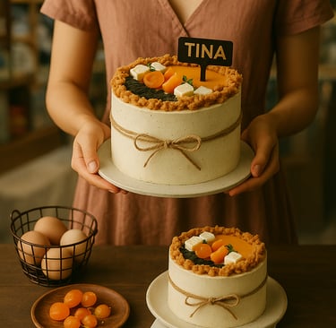 Bánh bông lan trứng muối mặn – TINA CAKE Nha Trang. Bánh kem mặn decor dây thừng mộc mạc, topping trứng muối, chà bông và phô