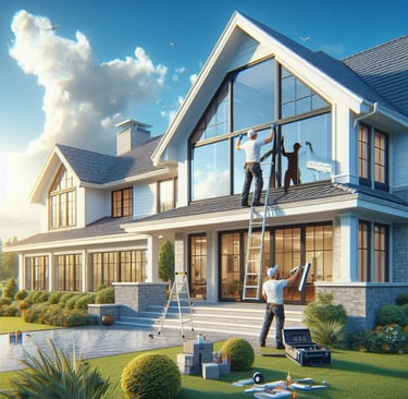 a man put window tinting on a house