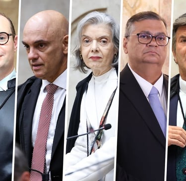 Cristiano Zanin, Alexandre de Moraes, Cármen Lúcia, Flávio Dino e Luiz Fux.Fellipe Sampaio | Gustavo