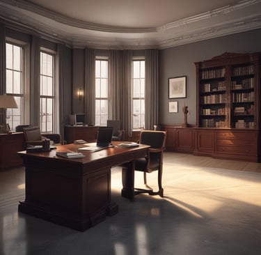 a large desk with a desk and a chair