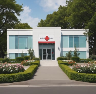 a building with a red cross on the front of it