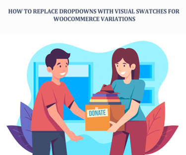 Illustration of a man reaching out to a woman holding a donation box