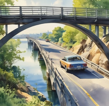 Car driving on a bridge