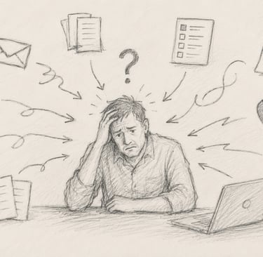 A person confused on where to start asking for help from AI