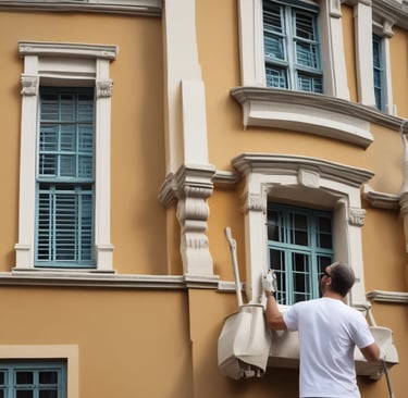 A partially renovated room with freshly laid concrete flooring. The room has bare plastered walls and two exposed pipes for plumbing. A window at the far end allows natural light in, partially illuminating the room. There is building material placed in the corner.