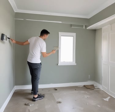 An unfinished interior room with a textured white wall and exposed electrical wiring hanging. The floor appears to be covered with protective material, indicating ongoing renovation work. In the corner, there is a bottle and some tools, suggesting construction or maintenance activities.