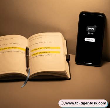 a book with a pen and a cell phone