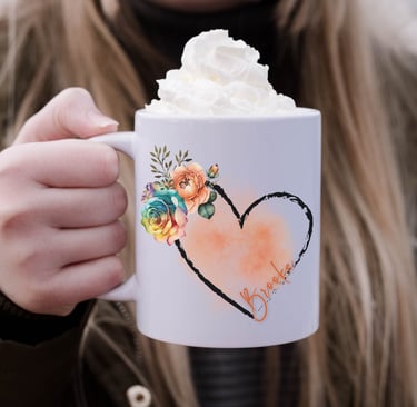 personalized floral and heart mug