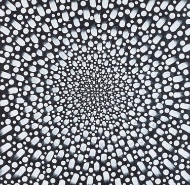 Black and white concentric pattern radiating vibration and spiritual energy by Adib Haddad