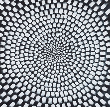 Black and white spiral illusion pulling inward with optical motion by Adib Haddad