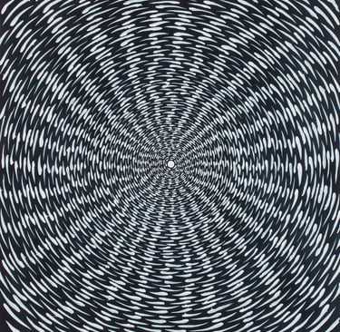 Radiating black and white optical illusion evoking vibration and movement