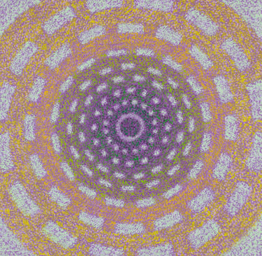 Dark-core mosaic painting symbolizing focused spiritual energy and inward movement – Chaotic Order