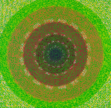 Green acrylic painting with concentric mosaic pattern representing stillness and self-reflection – C