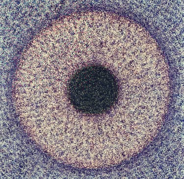 Eye-shaped concentric circles flowing from darkness with sacred optical illusion and energy