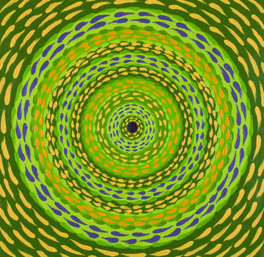 Green concentric eye-like illusion with spiritual depth from Circles of Perception by Adib Haddad