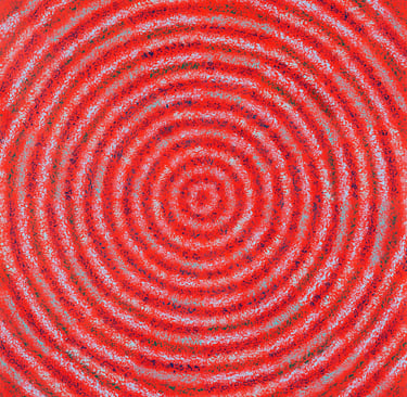 Red circular vortex pattern reflecting sacred sight and vibration from Circles of Perception