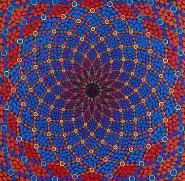 Blue and red mosaic spiral radiating divine energy and spiritual vibration