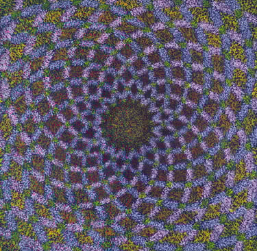 Colorful spiral grid in floral geometric formation by Adib Haddad