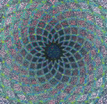 Spiral with gradient hues in floral sacred geometry by Adib Haddad