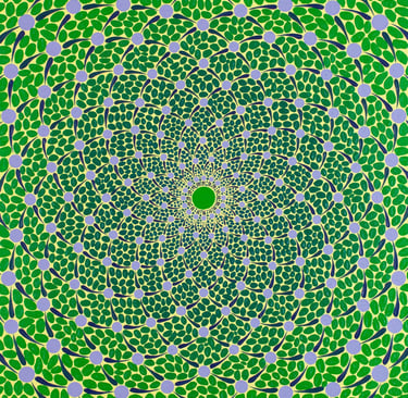 Green and yellow spiral radiating harmonic geometry and vibrational harmony