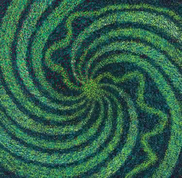 Green textile-like spiral drawing spiritual energy to the center