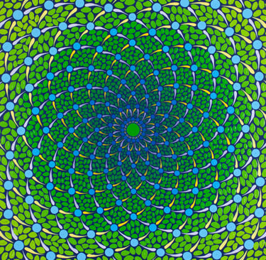 Green spiral mosaic converging on vibrant spiritual center by Adib Haddad