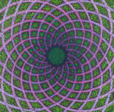 Purple and green spiral with grid texture and divine illusion