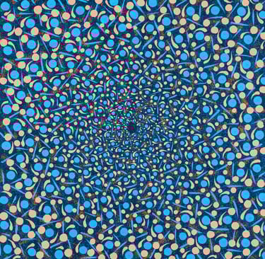 Blue and navy spiral waves forming circular flow of spiritual perception