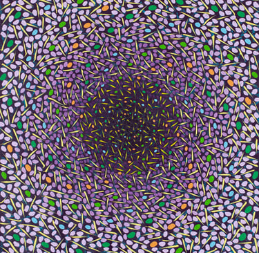 Purple and yellow swirling stripes converging inward in divine harmony by Adib Haddad