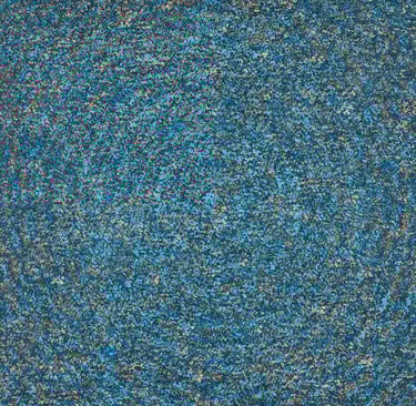 Blue mosaic veil revealing hidden energy and sacred pattern from Threads of Existence