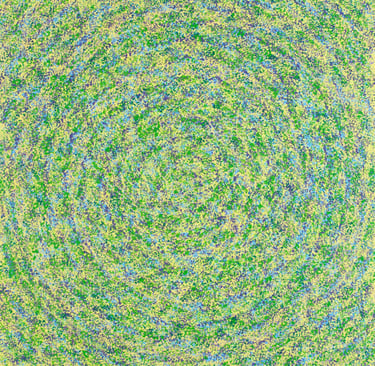Yellow and green mosaic pattern channeling sacred motion, acrylic by Adib Haddad