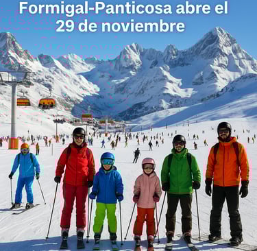 Esquiadores disfrutando del inicio de la temporada 2025 en Formigal-Panticosa, con nieve abundante y