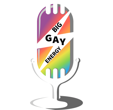 a microphone with the words big gay energy on it