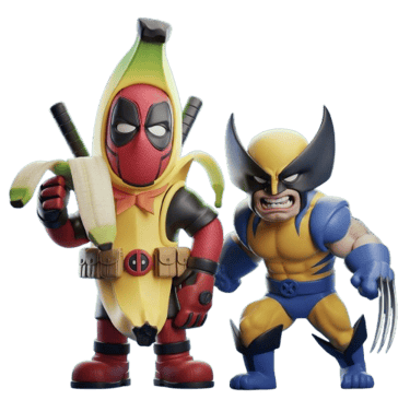 two figurines of a banana peeler and a banana peeler