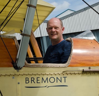Andrew White in a replica BE2