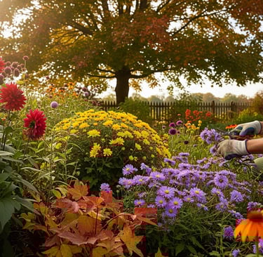 a man is sitting in a garden with flowers