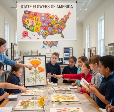 a group of children and adults in a museum