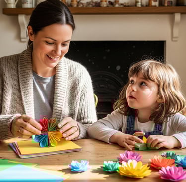 a woman and a child are sitting at a table