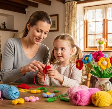 a woman and her daughter are sitting at a table