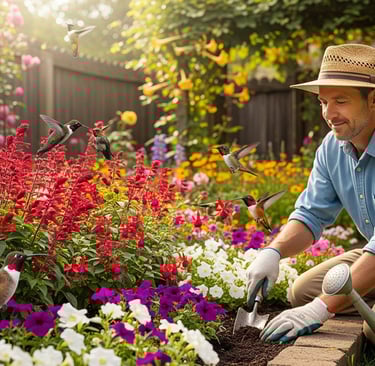 a man is gardening in a garden