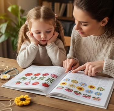 a woman and her daughter are sitting at a table