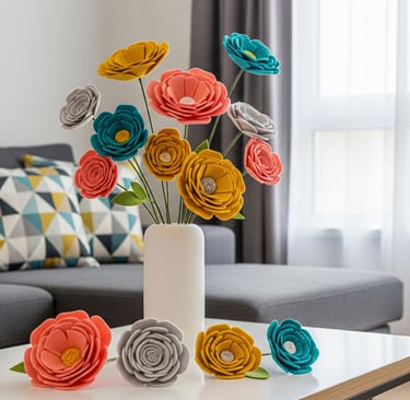 a vase with flowers on a table in a living room