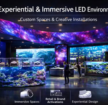 Immersive LED environment featuring custom curved video walls and digital signage for a retail brand activation.