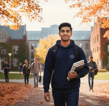 A Pakistani undergraduate student at a prestigious Canadian university campus