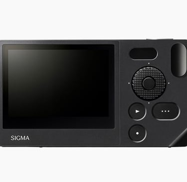 The Sigma BF Model Camera back view with buttons, dial, and screen.