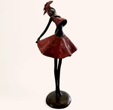 Statuette danseuse africaine rouge noire en bronze