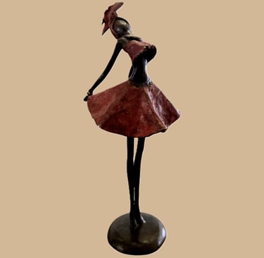 Statuette danseuse africaine rouge noire en bronze