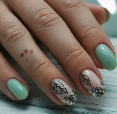 Modern French manicure with deep navy blue tips and a full glitter accent nail – elegant and trendy