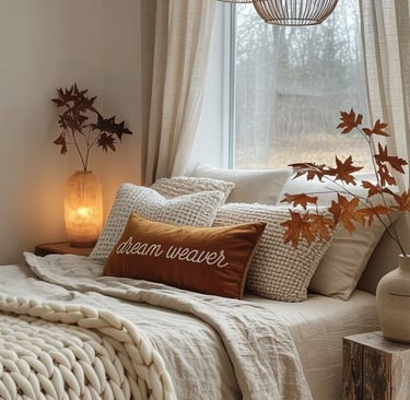 earthy bedroom decorated with dried flowers